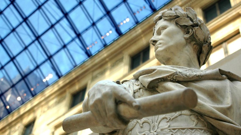 Sculpture of Julius Caesar by Nicolas Coustou at the Louvre Museum, Paris.