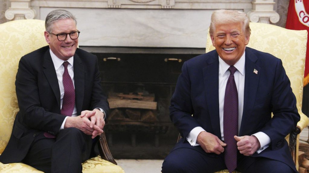 President Donald Trump meets with British Prime Minister Keir Starmer, left, at the White House, Thursday, Feb. 27, 2025, in Washington