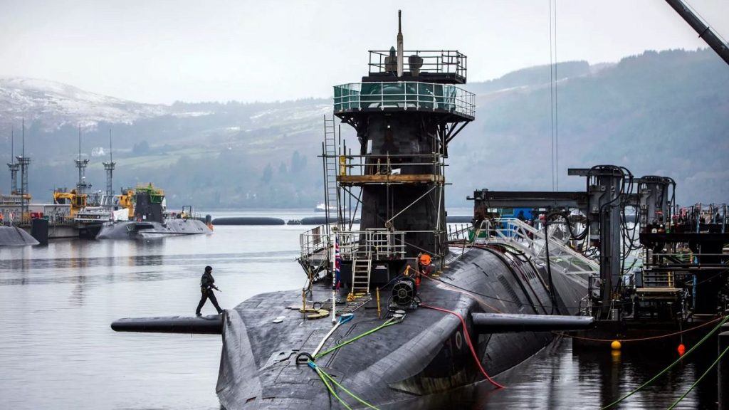 The Vanguard-class submarine HMS Vigilant, one of four Royal Navy submarines armed with Trident missiles.