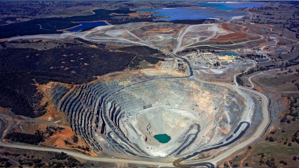 Aerial view of an open pit mine in Australia
