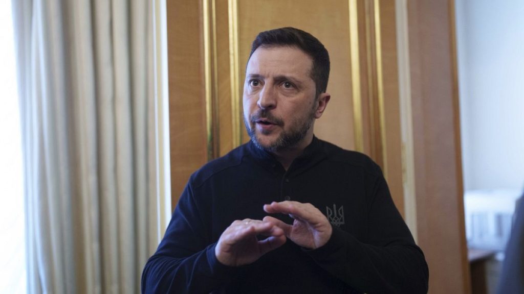 Ukrainian President Volodymyr Zelenskyy speaks to journalists in Kyiv on Wednesday, 26 February