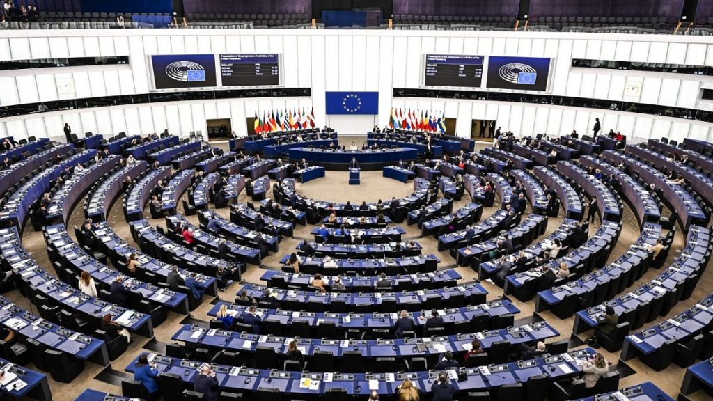 Lawmakers gather during a session in the European Parliament.