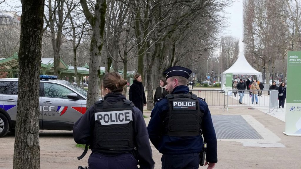 Police patrol the streets of Paris on 9 February, 2025.