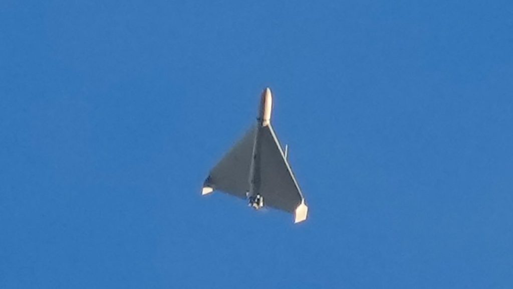 An Iranian Shahed exploding drone launched by Russia towards Kyiv.