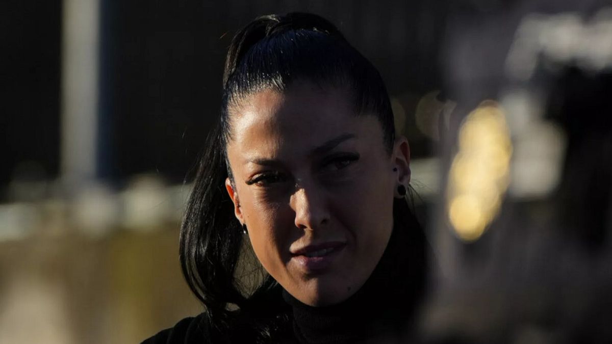 Football player Jenni Hermoso arrives at a court on the outskirts of Madrid, Spain, Monday Feb. 3, 2025