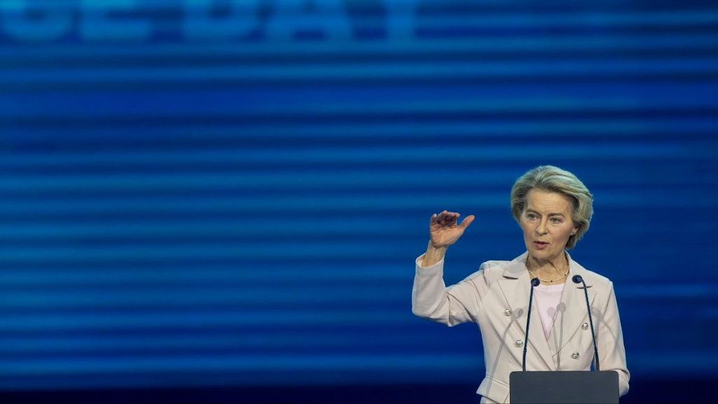 European Commission President Ursula von der Leyen speaks at the