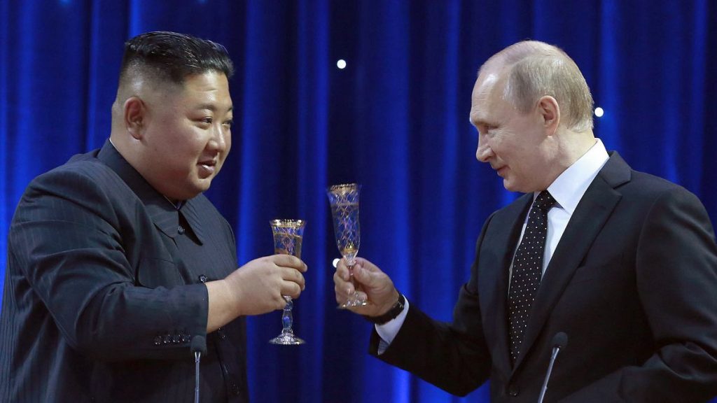 North Korean leader Kim Jong-un and Russian President Vladimir Putin toast in Vladivostok, Russia, on 25 April, 2019.