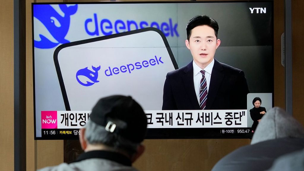 People watch a TV reporting DeepSeek, a Chinese artificial intelligence startup, during a news program at the Seoul Railway Station in Seoul, South Korea, Monday, Feb. 17, 202