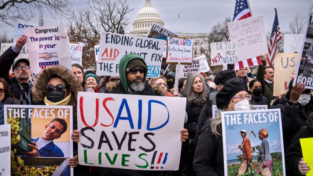 Demonstrators and lawmakers rally against President Donald Trump and his ally Elon Musk as they disrupt the federal government, including dismantling the U.S. Agency.