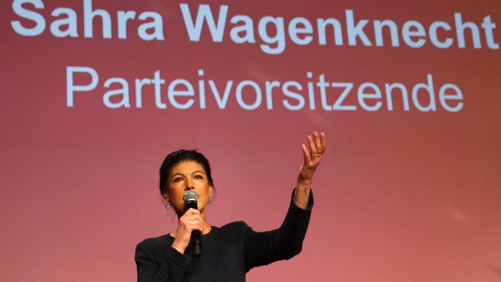 Sahra Wagenknecht, leader of the Sahra Wagenknecht Alliance (BSW) speaks during BSW