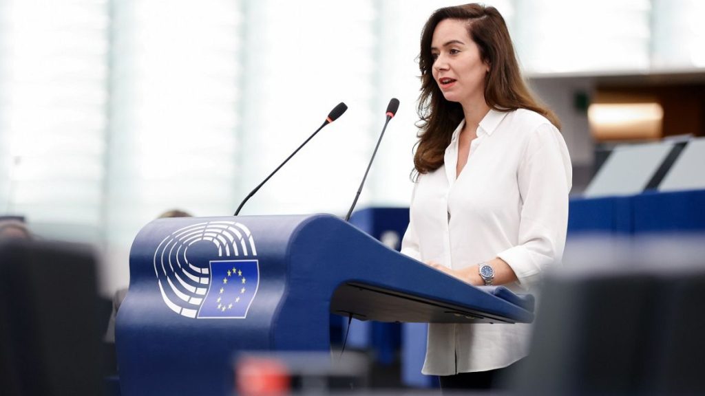 Member of European Parliament Sarah Knafo during a plenary session.