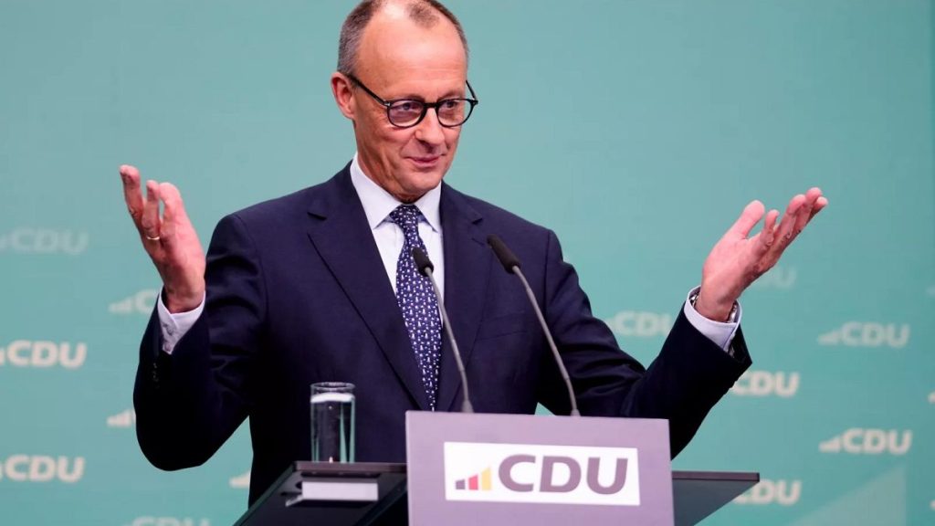 Friedrich Merz, leader of the Christian Democratic Union (CDU), speaking during a press conference the day after the elections, 24 February 2025