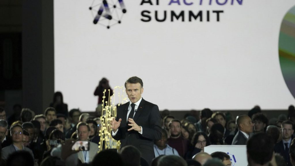 French President Emmanuel Macron speaks during the Artificial Intelligence Action Summit at the Grand Palais in Paris, Monday, Feb. 10, 2025.