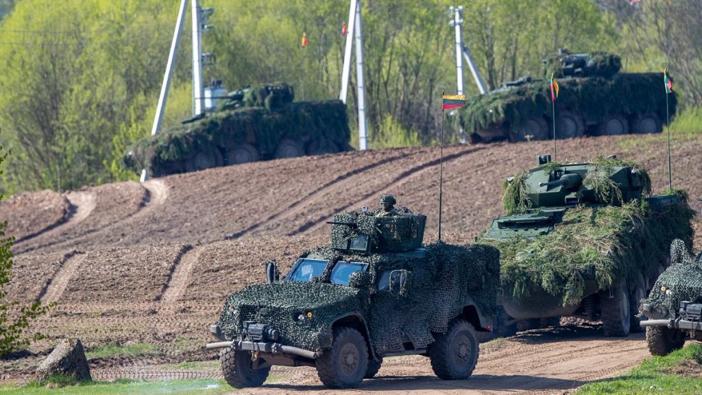 Lithuanian Army soldiers take part in a Lithuanian-Polish Brave Griffin 24/II military exercise near the Suwalki Gap near the Polish border at the Dirmiskes village.