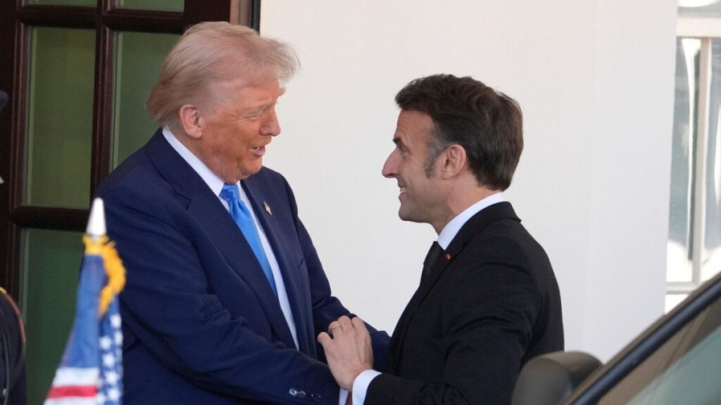 President Donald Trump, left, greets France