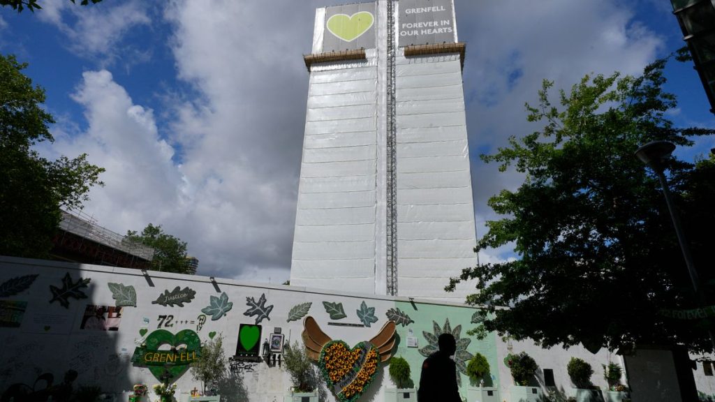 The Grenfell Tower and memorial wall on the seventh anniversary of the fire, in North Kensington, London, 14 June, 2024.