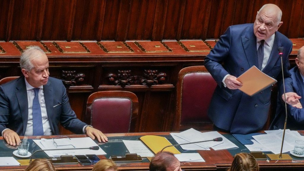 Italian Justice Minister Carlo Nordio speaks in the lower Chamber in Rome, Wednesday, 5 Feb, 2025, after receiving a warrant for repatriating a Libyan warlord.