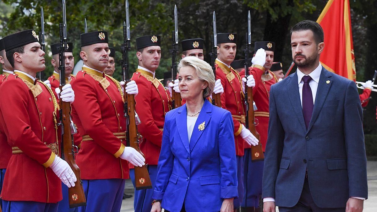 Ursula von der Leyen, reviews honour guard with Montenegro