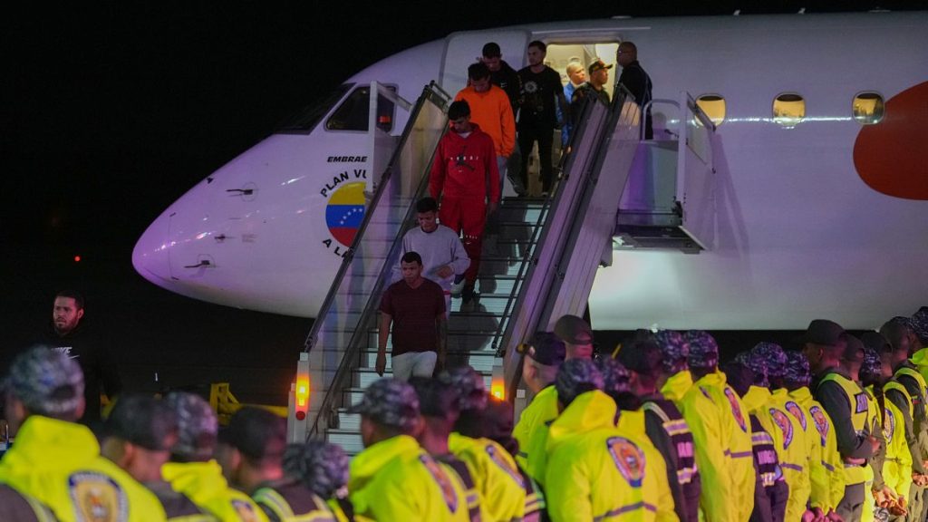 Venezuelan migrants deported from the US arrive at Simon Bolivar International Airport in Maiquetía, Venezuela.