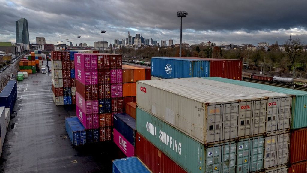 Stacked containers held at Frankfurt