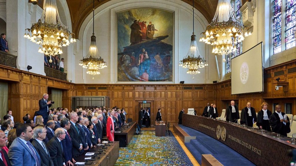 The judges enter the International Court of Justice, or World Court, in The Hague, 19 July 2024