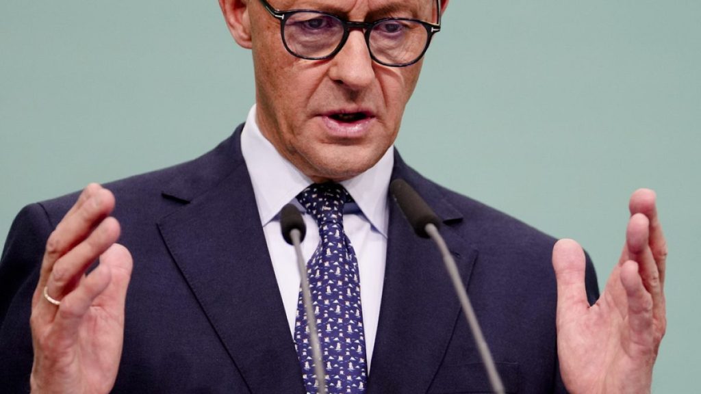 Friedrich Merz, leader of the Christian Democratic Union (CDU), speaks during a news conference at the headquarters of Christian Democratic Union (CDU) party in Berlin