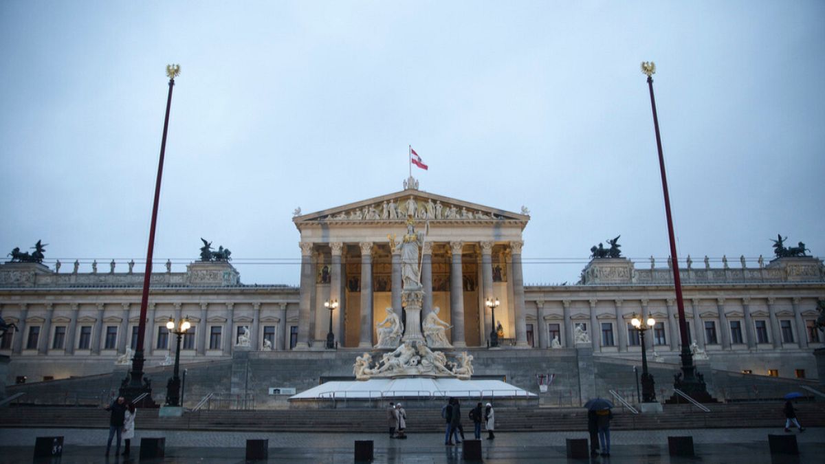 A view of the Austrian Parliament in Vienna, Austria, Sunday, Jan. 5, 2025 as OeVP on Sunday nominated General Secretary Christian Stocker as interim leader after the expected