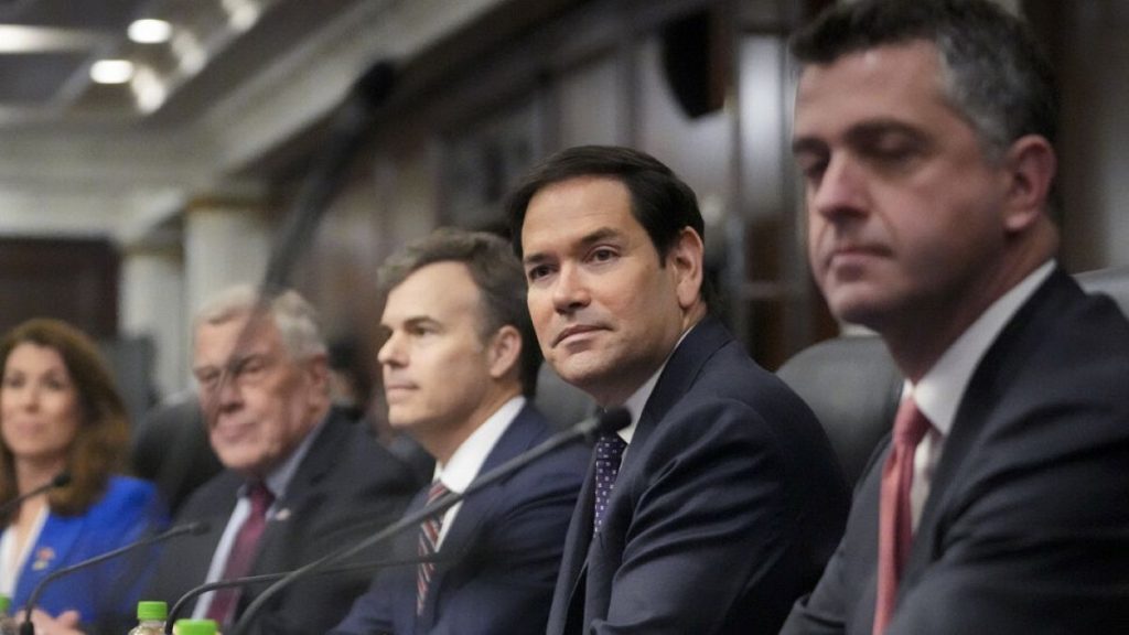U.S. Secretary of State Marco Rubio, second right, meets with Panamanian President Jose Raul Mulino at the presidential palace in Panama City, Sunday, Feb. 2, 2025
