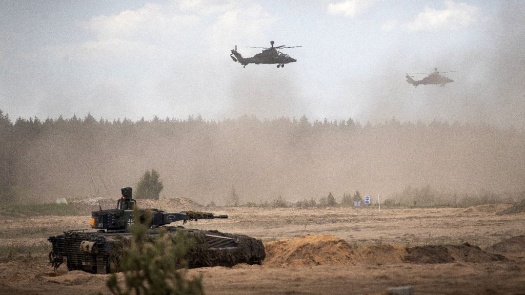 Tanks and helicopters take part in the Lithuanian-German division-level international military exercise