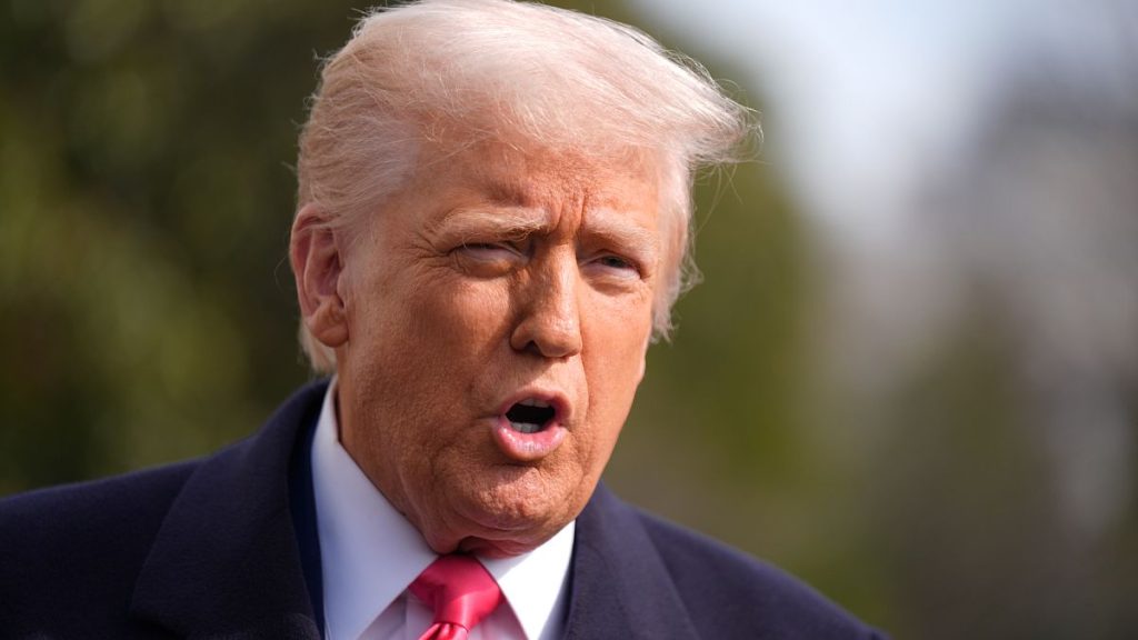 File photo of President Donald Trump speaking to reporters before departing the White House in Washington, Saturday, Feb. 22, 2025.