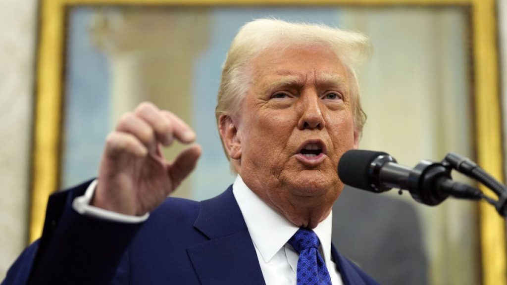 President Donald Trump speaks as Tulsi Gabbard is sworn in as the Director of National Intelligence in the Oval Office of the White House, Wednesday, Feb. 12, 2025, in Washing