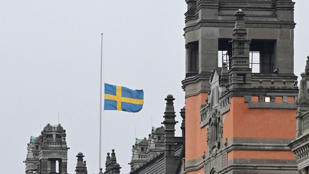 A Swedish flag flies at half-mast at Rosenbad, Sweden