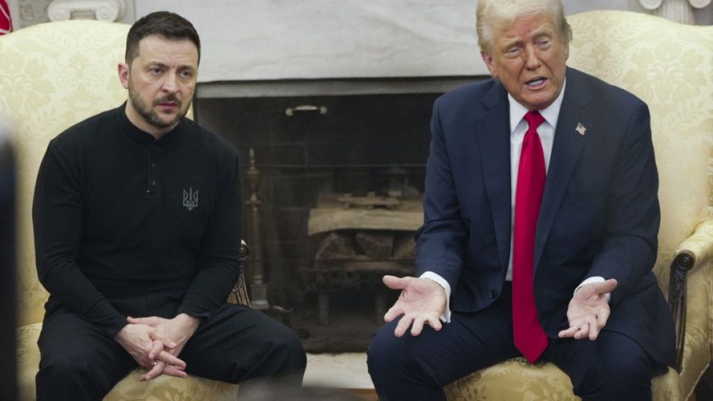 President Donald Trump, right, meets with Ukrainian President Volodymyr Zelenskyy in the Oval Office at the White House, Friday, Feb. 28, 2025, in Washington