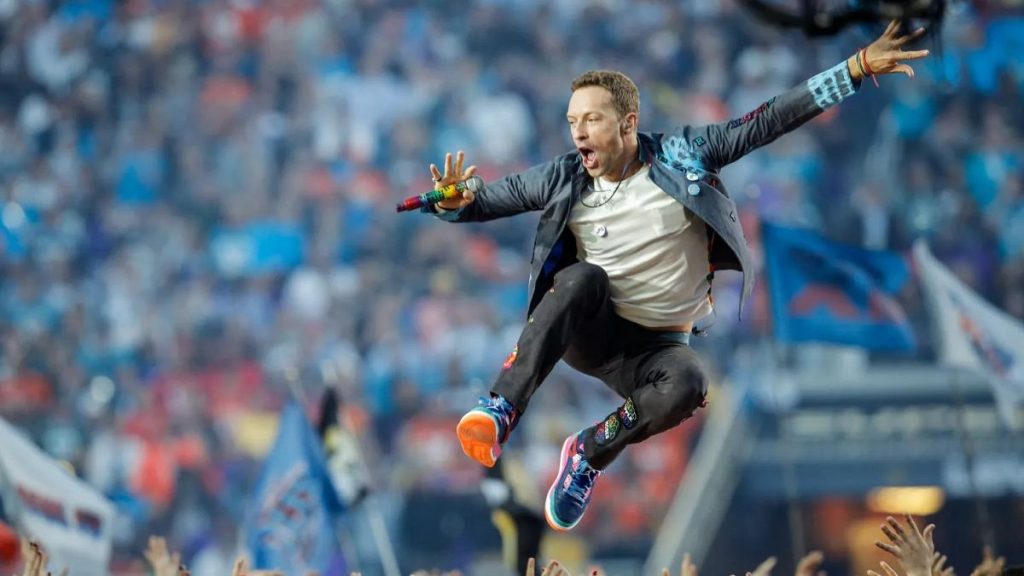 Coldplay performs during the Halftime Show at Super Bowl 50 between the Carolina Panthers and the Denver Broncos at Levi