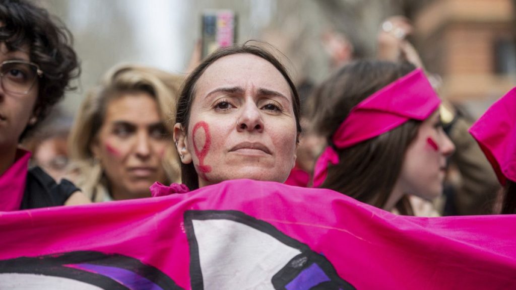 Women take part in a Transfeminist strike on International Women