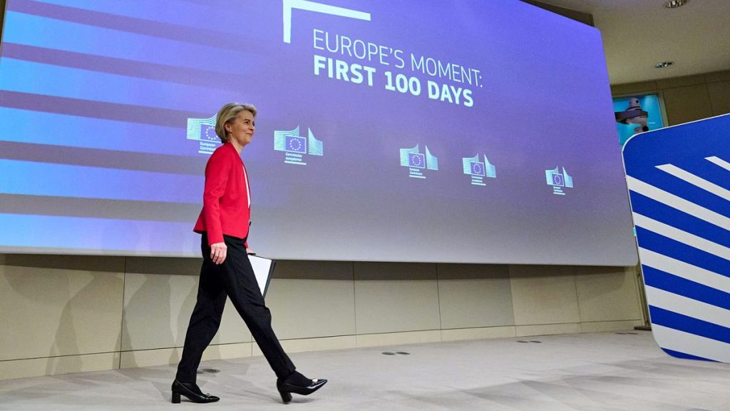 Ursula von der Leyen held an hour-long press conference to mark the first 100 days of her second presidential mandate.