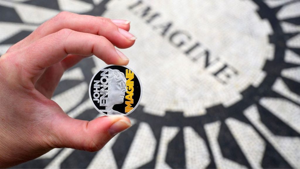 A specially minted British coin to honour the Beatles legend and peace advocate John Lennon