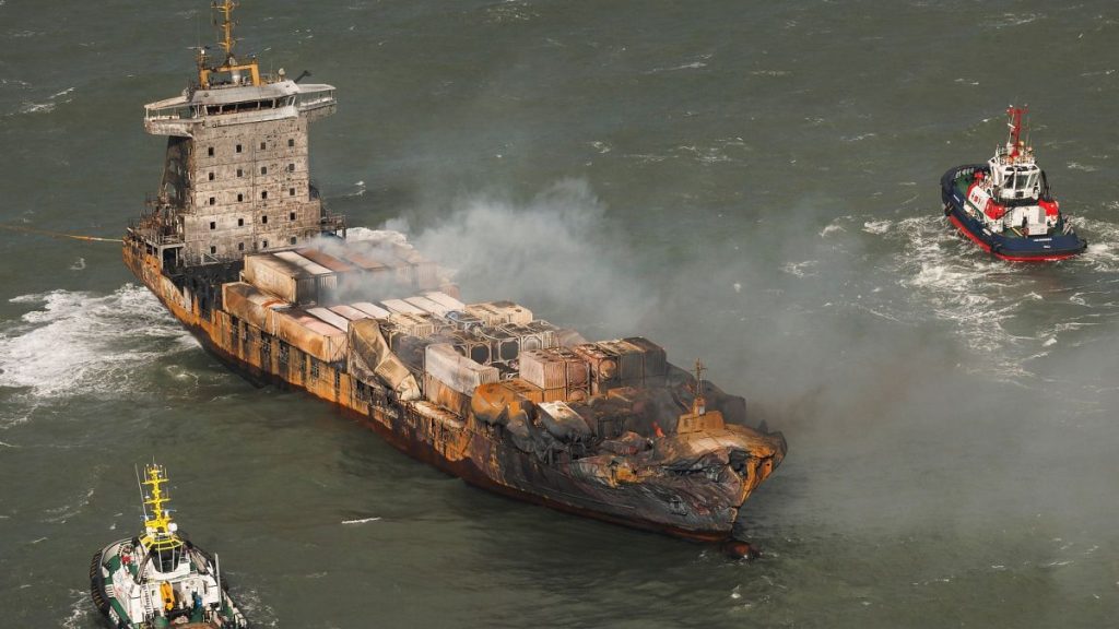 Smoke billows from the MV Solong cargo ship in the North Sea, off the Yorkshire coast, Tuesday, March 11, 2025.