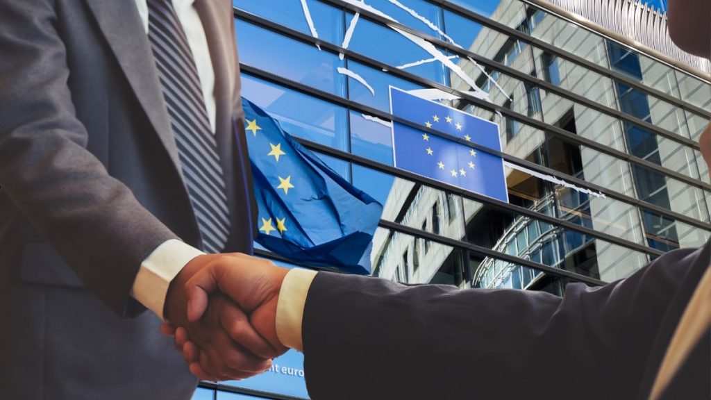 Handshake in front of the European Parliament