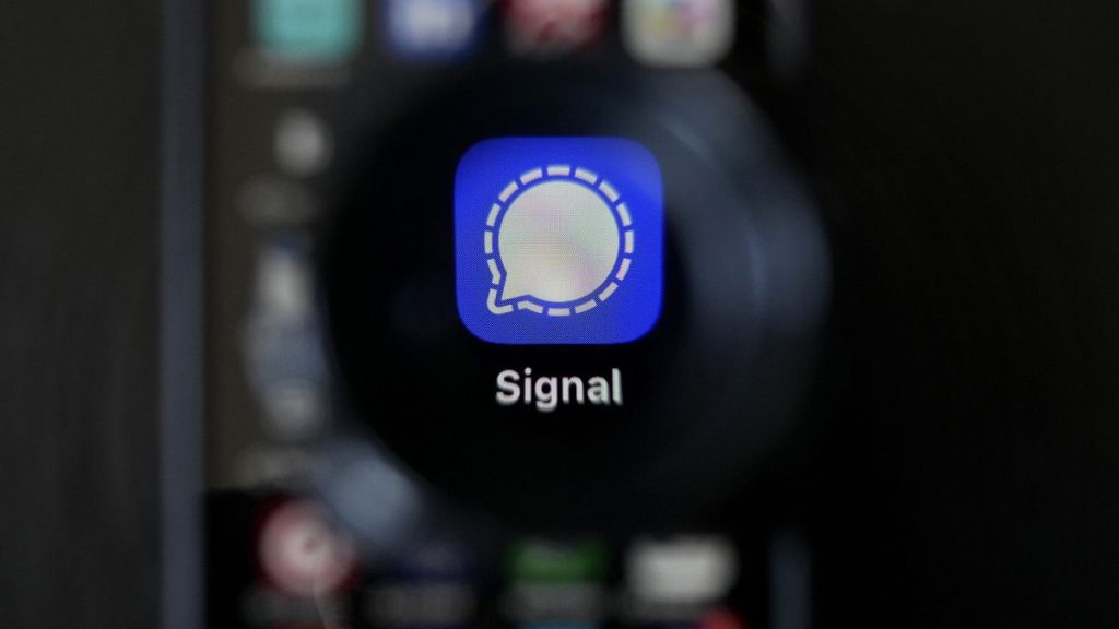 The Signal app is shown on a mobile phone in San Francisco, March 18, 2025.