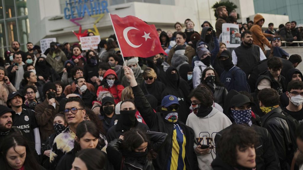 People shout slogans during a protest called by university students in Istanbul, 27 March, 2025