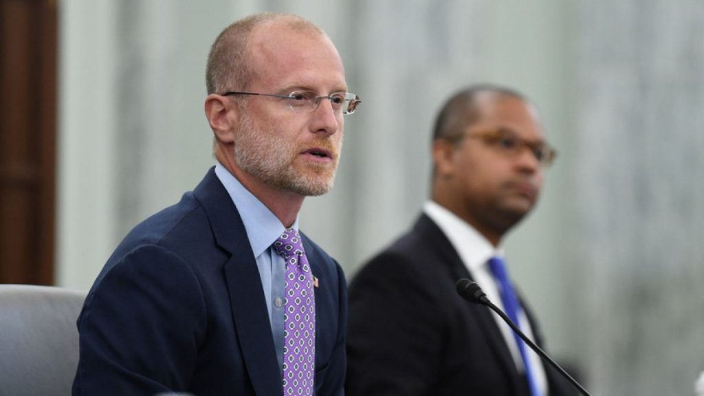 Brendan Carr answers questions during a Senate Commerce, Science, and Transportation committee hearing to examine the FCC on Capitol Hill in Washington, June 24, 2020
