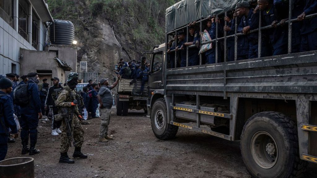Former members of the Armed Forces of the Democratic Republic of Congo (FARDC) and police officers who allegedly surrendered to M23 rebels arrive in Goma, 23 Feb 2025.