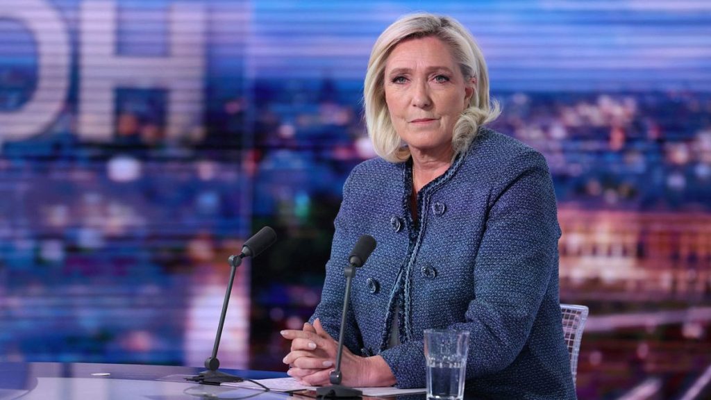 Far-right leader Marine Le Pen poses prior to an interview on the evening news broadcast of French TV channel TF1 after a court convicted her of embezzlement, 31 March, 2025