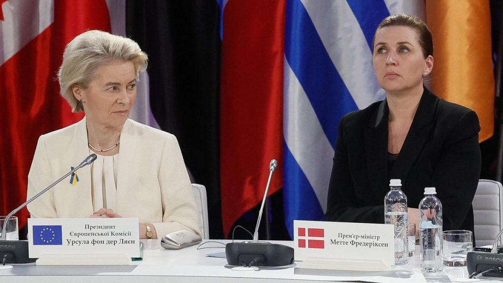 European Commission President Ursula von der Leyen, left, and Denmark