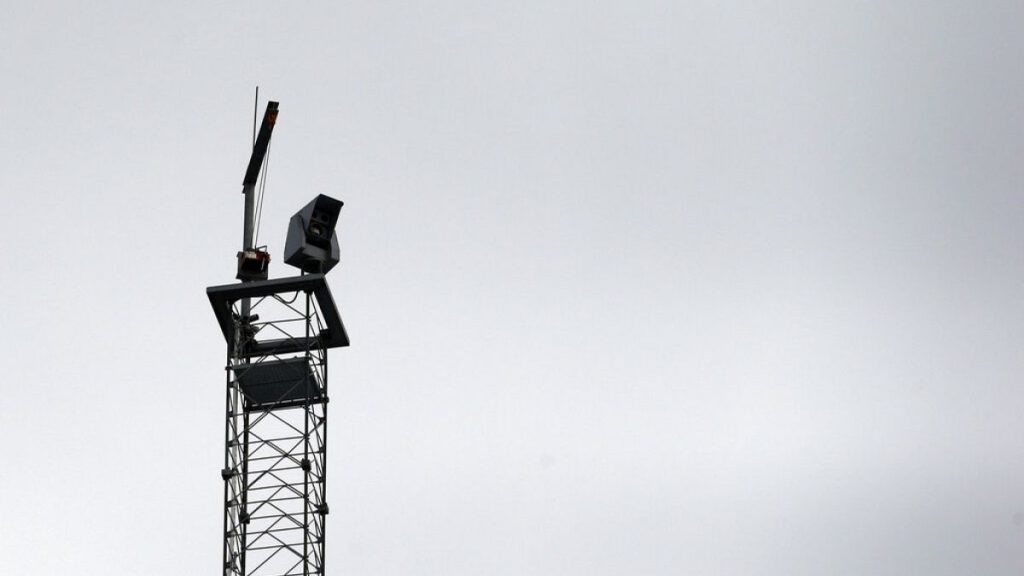 Hungarian police camera at the Serbian border