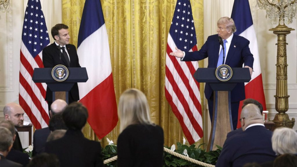 President Donald Trump speaks during a joint press conference with France