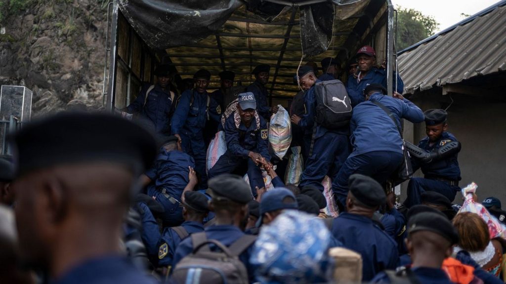 Former members of the Armed Forces of the Democratic Republic of Congo (FARDC) and police officers who allegedly surrendered to M23 rebels arrive in Goma, 23 Feb 2025.