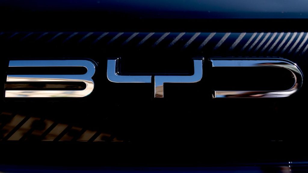 File photo of the logo of Chinese car manufacturer BYD displayed on a BYD Seal car during the IAA motor show in Munich, Germany, Friday, Sept. 8, 2023.