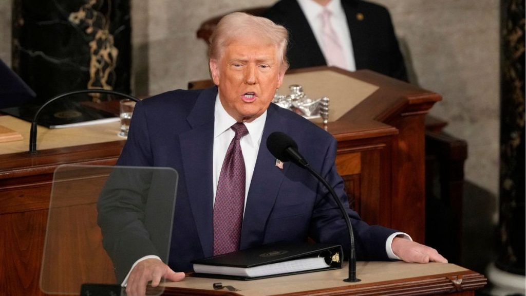 President Donald Trump addresses a joint session of Congress at the Capitol in Washington.